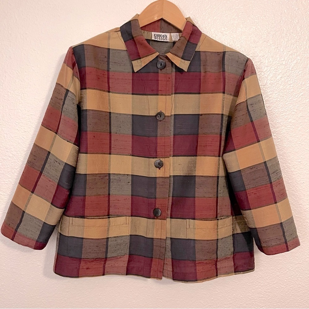 Vintage 1990’s Chico’s Design Silk Button-Front Check Plaid Jacket